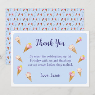 Carte De Remerciements Garçon Anniversaire Fête Cône de Glace Mignon Bleu