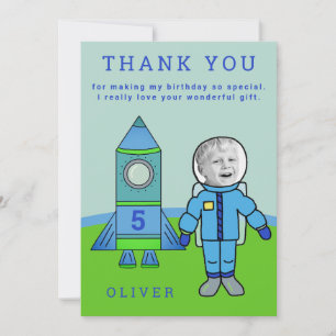 Carte De Remerciements Garçon Astronaute Mignon Fusée Anniversaire Votre 