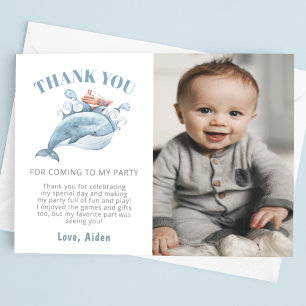 Carte De Remerciements Garçon Baleine Bleue Photo d'anniversaire