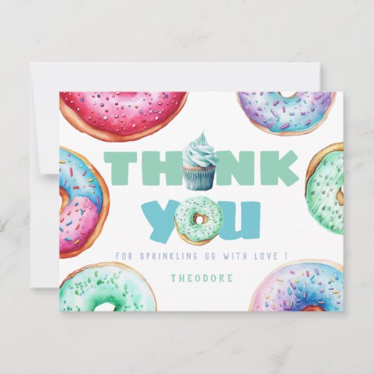 Carte De Remerciements Garçon donut mignon message personnalisé photo d'a (Devant)