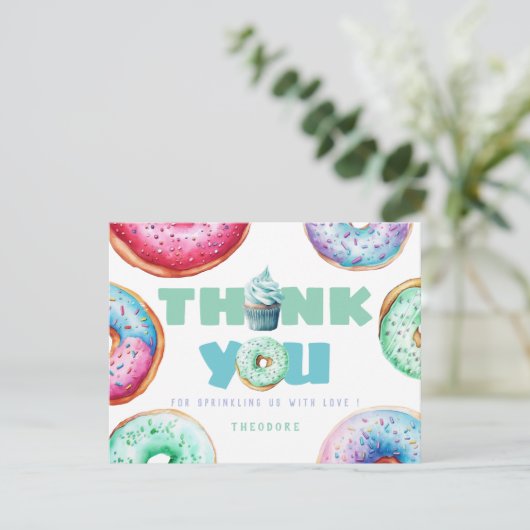 Carte De Remerciements Garçon donut mignon message personnalisé photo d'a (Debout devant)