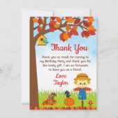 Carte De Remerciements Garçon Épouvantail Anniversaire d'Automne (Devant)