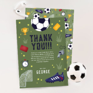 Carte De Remerciements Garçon Football Vert Sports Enfants Anniversaire
