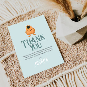 Carte De Remerciements Garçon Mignon Monstre Alien Bleu Anniversaire Enfa