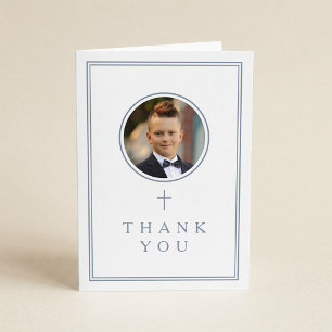 Carte De Remerciements Garçon photo bleu poussiéreux Première communion