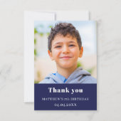 Carte De Remerciements Garçon simple photo bleu marine pour anniversaire (Devant)