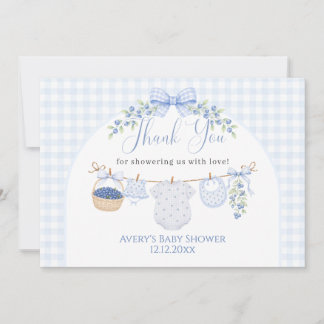 Carte De Remerciements Garçon tout doux en bleu Baby Shower myrtille