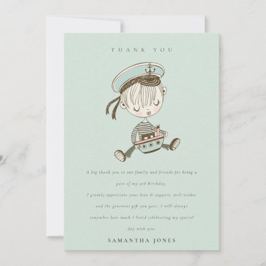 Carte De Remerciements Garçons d'Aqua Petit Marin Naissance de Tout Âge (Devant)