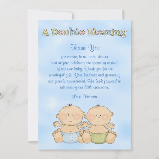 Carte De Remerciements Garçons jumeaux de baby shower (Devant)