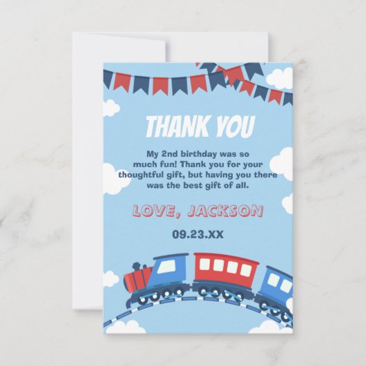 Carte De Remerciements Garçons Train Chugga Deux Drapeaux Bleu Rouge Blan (Devant)