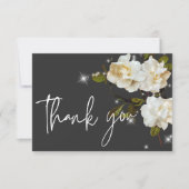 Carte De Remerciements Gardenias blanches modernes sur Mariage noir (Devant)