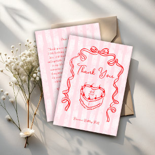 Carte De Remerciements Gâteau cerise rose noeud coquet fête d'anniversair