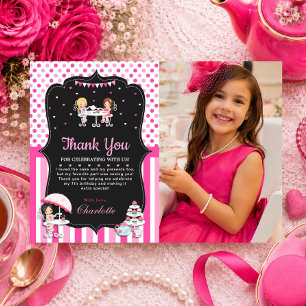 Carte De Remerciements Gâteau Cupcake de thé de filles mignonnes Annivers