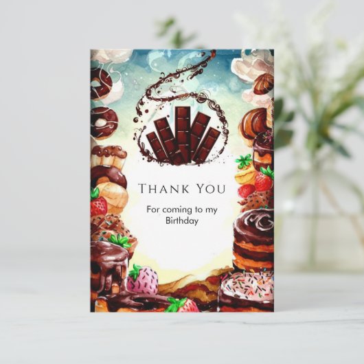 Carte De Remerciements Gâteau d'anniversaire au chocolat à l'aquarelle si (Debout devant)