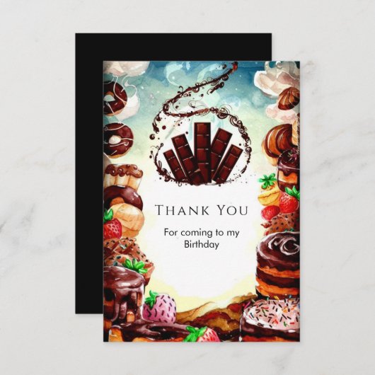 Carte De Remerciements Gâteau d'anniversaire au chocolat à l'aquarelle si (Devant / Derrière)