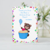Carte De Remerciements Gâteau d'anniversaire Cupcake Bleu Ourson Chéri (Debout devant)