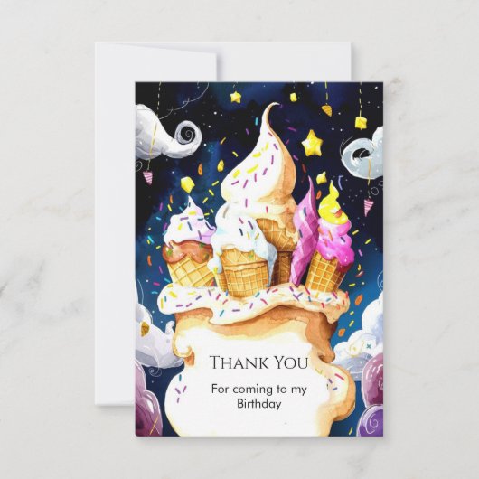 Carte De Remerciements Gâteau d'anniversaire de glace en cône fantaisiste (Devant)