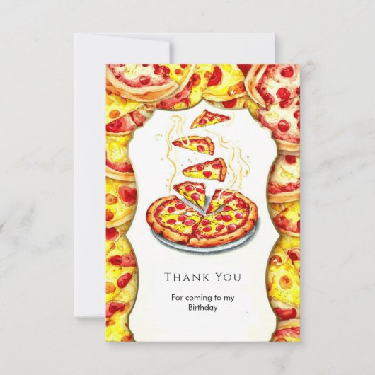 Carte De Remerciements Gâteau d'anniversaire pizza aquarelle enchantée (Devant)