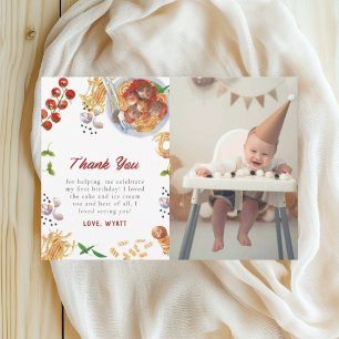 Carte De Remerciements Gâteau de viande à l'aquarelle Italien 1er Anniver