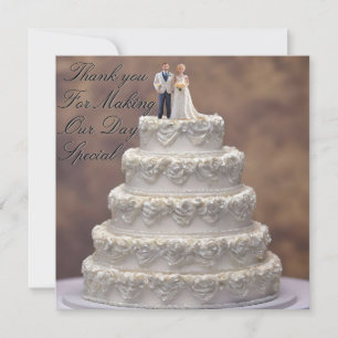 Carte De Remerciements Gâteau Mariage Blanc De Cinq Niveaux Avec Couple D