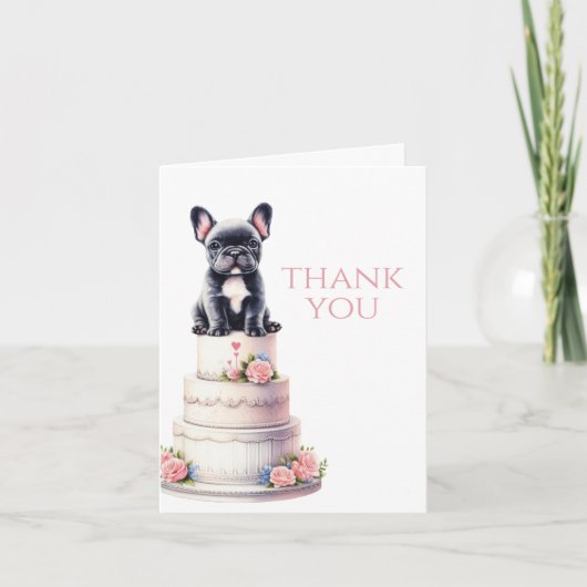 Carte De Remerciements Gâteau Mariage de Bulldog (Devant)