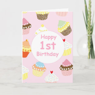 Carte De Remerciements Gâteau rose pour la coupe des filles 1er anniversa