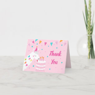 Carte De Remerciements Gâteau tout Llama amusant 3e anniversaire rose