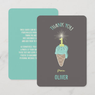 Carte De Remerciements Gaufrette de glace verte menthe pour le premier an