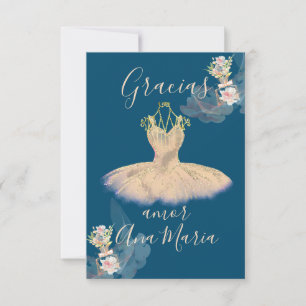 Carte De Remerciements Gauzy Rose Gold Ballerina Dress Floral Parfum