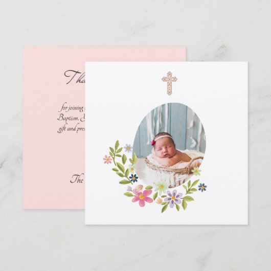 Carte De Remerciements Gentle Pink Floral Baptism  (Devant / Derrière)