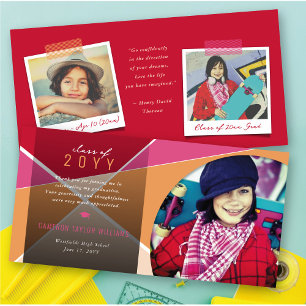 Carte De Remerciements Geo Peach Criss Cross Color Block Photo Graduation
