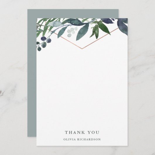 Carte De Remerciements Geo vert | Or Rose (Devant / Derrière)