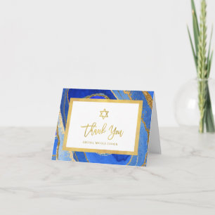 Carte De Remerciements Géode bleu et or  Bat mitzvah ou Bar Mitzvah