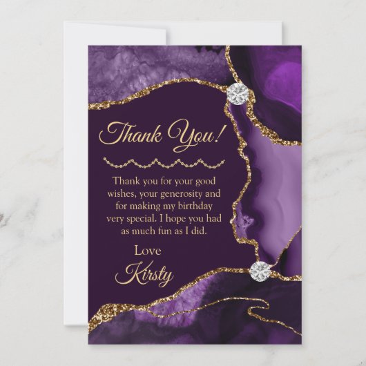 Carte De Remerciements Géode d'agate dorée violette Anniversaire (Devant)