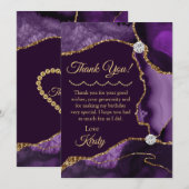 Carte De Remerciements Géode d'agate dorée violette Anniversaire (Devant / Derrière)