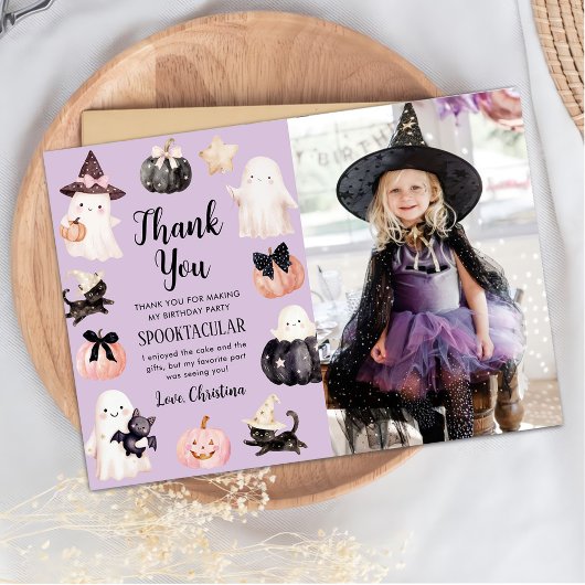 Carte De Remerciements Ghost mignonne Halloween Fille Anniversaire Photo