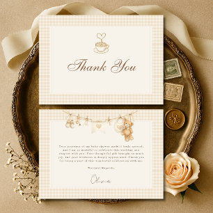 Carte De Remerciements Gingham Baby prépare un Café Baby Shower