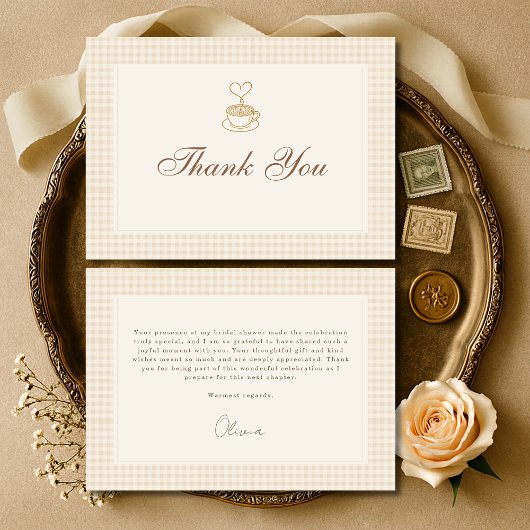 Carte De Remerciements Gingham Love is Brewing Coffee Bridal Shower