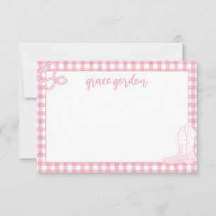 Carte De Remerciements Gingham Pink Boot Girls Stationery Thank You Card