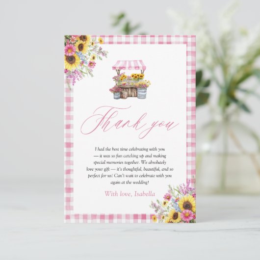 Carte De Remerciements Gingham Rose Moderne Fraîchement Arr contention du (Debout devant)