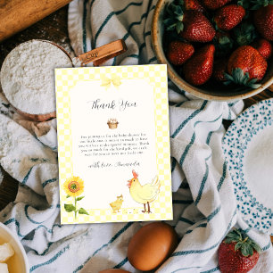 Carte De Remerciements Gingham Rustique Jaune Tournesol Bébé Fille Fête P