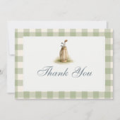 Carte De Remerciements Gingham Sage Green Golf First Birthday (Devant)