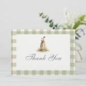 Carte De Remerciements Gingham Sage Green Golf First Birthday (Debout devant)