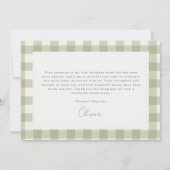Carte De Remerciements Gingham Sage Green Golf First Birthday (Dos)