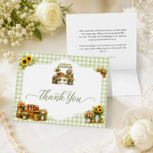 Carte De Remerciements Gingham Vert Rustique Elle est fraîche sur le marc