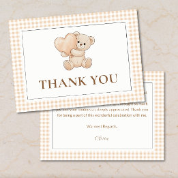 Carte De Remerciements Gingham we can bearly wait baby shower, teddy bear