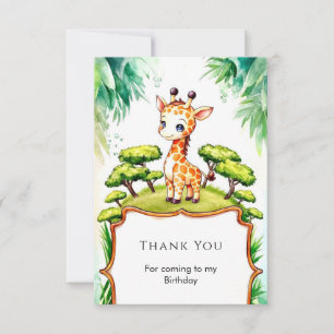 Carte De Remerciements Girafe à l'aquarelle pour un anniversaire simple