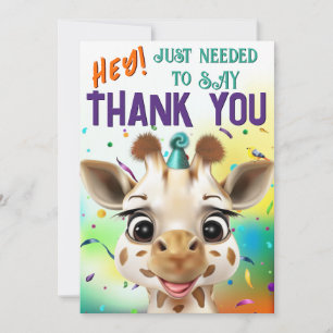 Carte De Remerciements Girafe Amusante Anniversaire Confettis Colorés