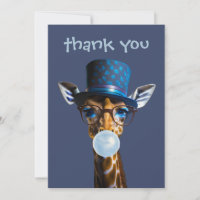 Girafe avec chapeau haut de forme et bubble gum bl
