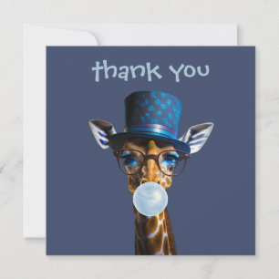 Carte De Remerciements Girafe avec chapeau haut de forme et bubble gum bl